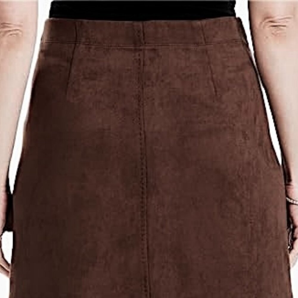 Max Studio Chocolate Brown Suede Pull-on A-Line Midi Skirt Women's S NEW - Picture 7 of 12